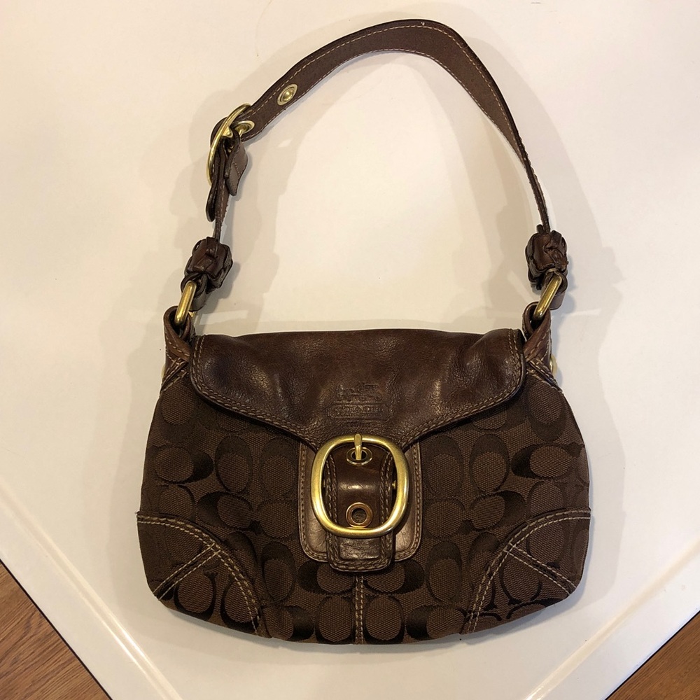 Coach Dark Brown Shoulder Bag with Gold Accents